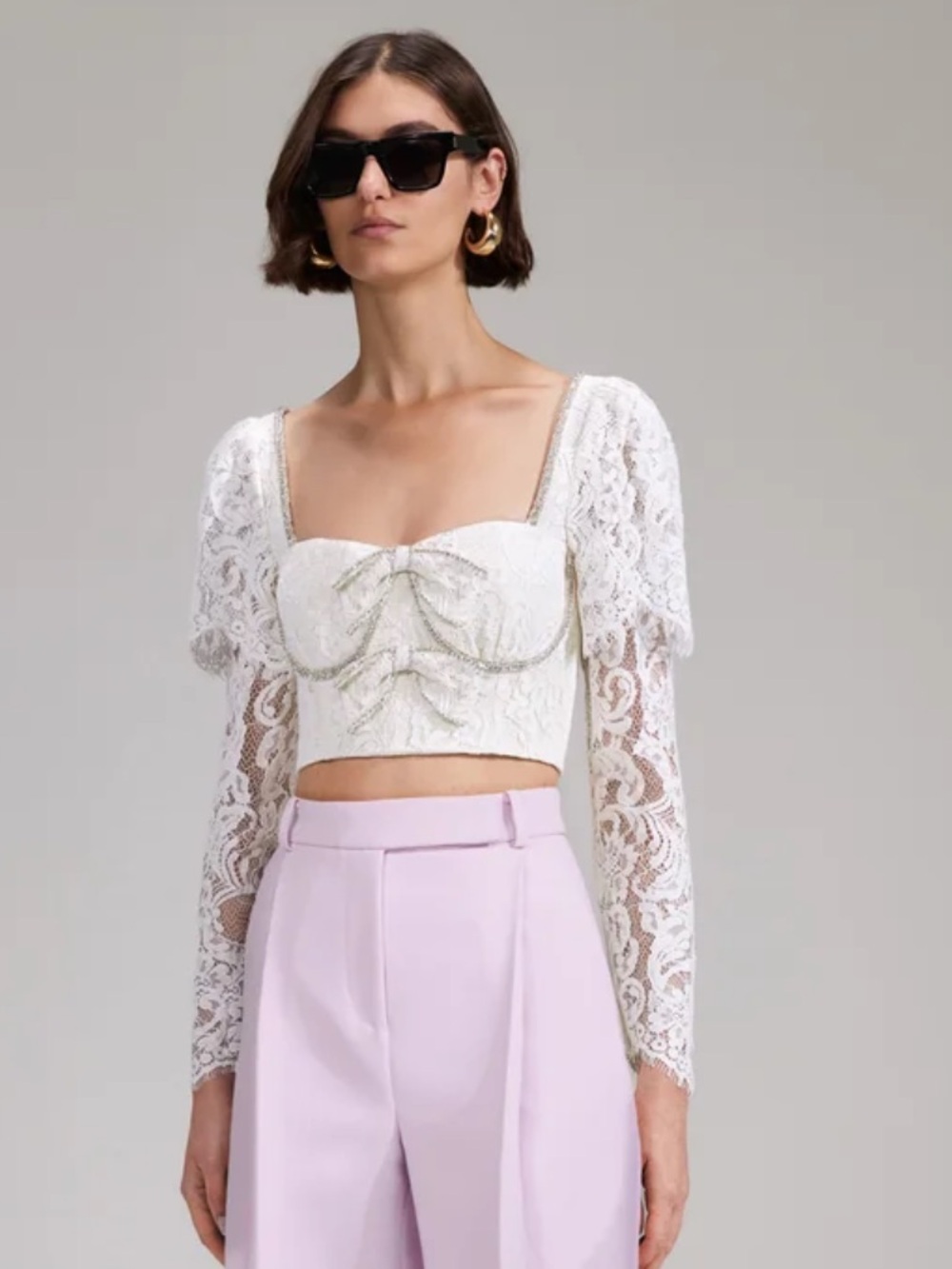 NWT Self-Portrait Cream Cord Lace Cropped Top